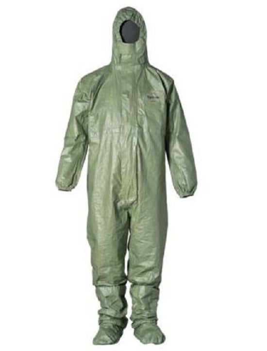 DuPont Tychem 2000 Coveralls - Tychem 2000 SFR Coverall with Hood and Socks with Boot Flaps, Green, Size 3XL, Bulk Packed - QS128TGR3X000400