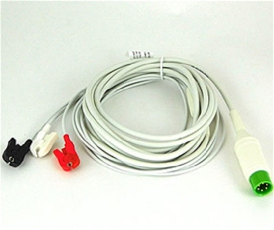 Welch Allyn ECG Cable / Leadwires - 3-Lead Fixed AHA Clip ECG Cable - 9293-050-50