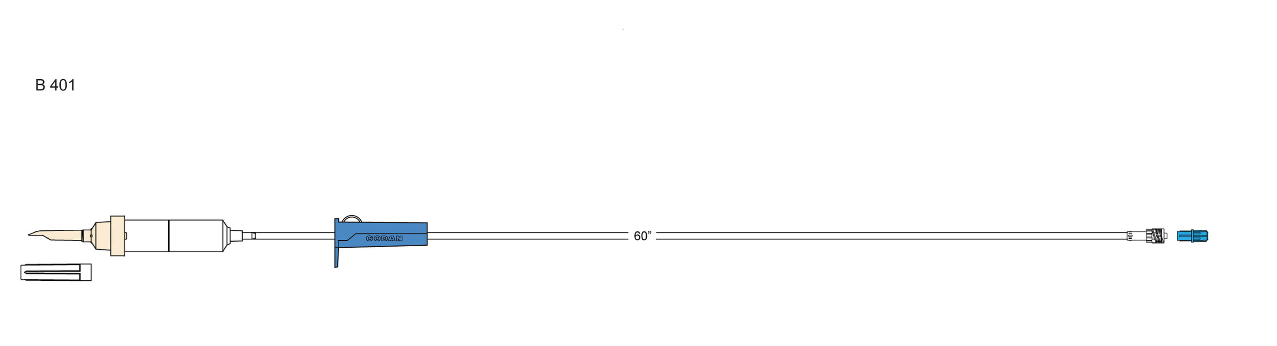 Codan US Corp Non-Vented IV Set - IV Set, Roller Clamp, Nonvented, 20 Drop, 70" - B401