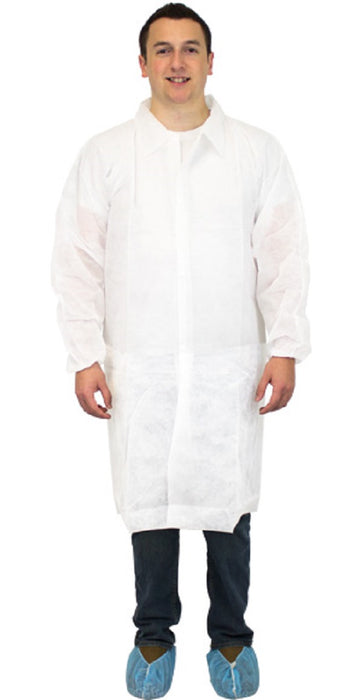 Safety Zone White Poly Lab Coats - LAB COAT, POLY, WHT, W/POCKETS&WRISTS, LG - DLWH-LG