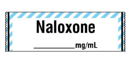 Shamrock Scientific Labels Coded to ASTM Color Standards - Removable Naloxone Label, White with Blue Strip Tape - SA-251