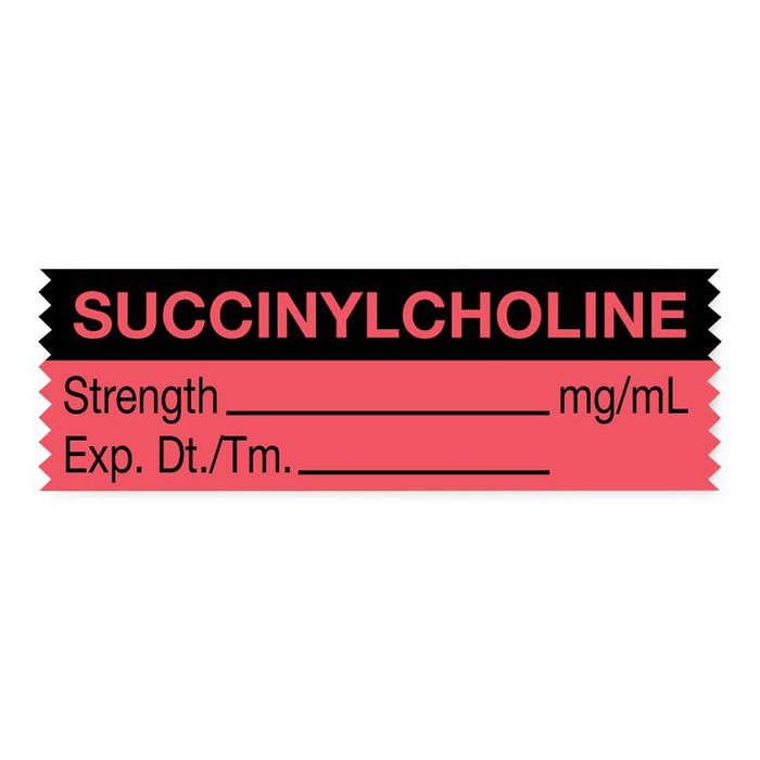 United Ad Label Anesthesia Tapes - Anesthesia Tape Labels, 1-1/2" x 1/2", SUCCINYLCHOLINE with Strength and Date / Time, Fluorescent Red, 500"/Roll - ULTJ048