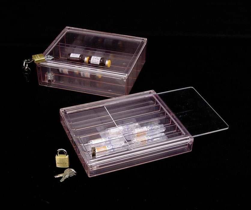 ClearTopBox Company Locked Narcotics Box - Clear Top Narcotic Box with Lock, Size M, 6-1/4" W x 7-1/4" L x 2-1/4" D Outer Dimensions - CNB-200