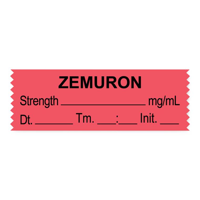 United Ad Label Anesthesia Tapes - Anesthesia Tape Labels, 1-1/2" x 1/2", ZEMURON with Strength, Date / Time and Initials, Red, 500"/Roll - ULTJ110-D