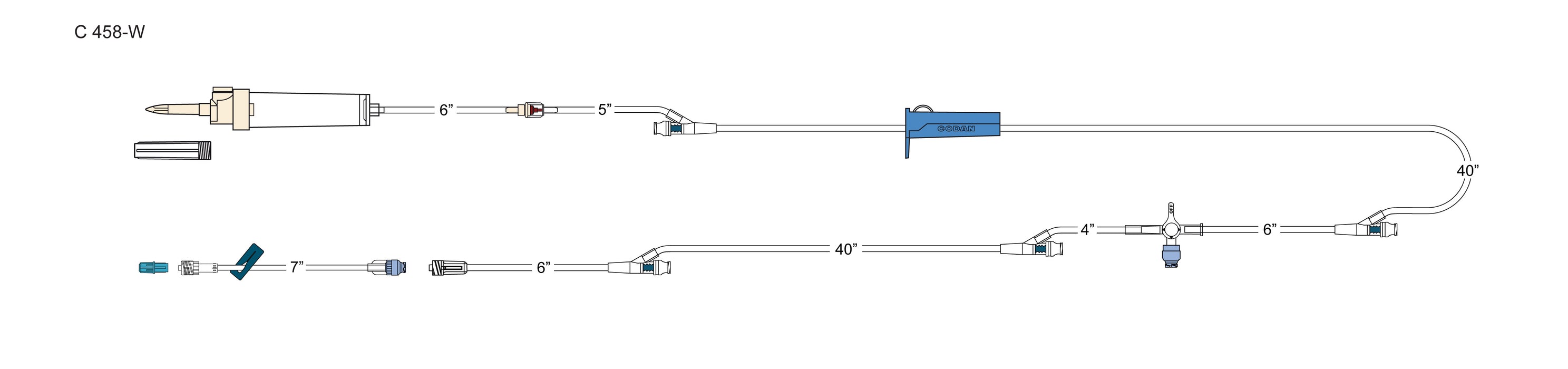 Codan US Corp IV Administration Sets - IV Basic Anesthesia Set, Needle Free Stopcock - C458-W