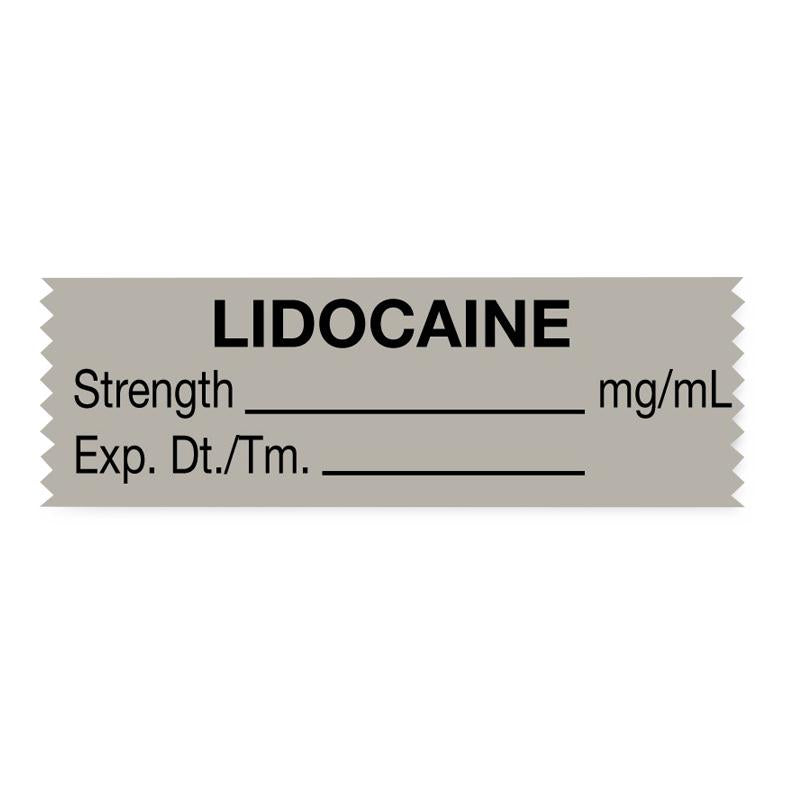 United Ad Label Anesthesia Tapes - Anesthesia Tape Labels, 1-1/2" x 1/2", LIDOCAINE with mg / mL, Date / Time and Initials, Gray, 500"/Roll - ULTJ087