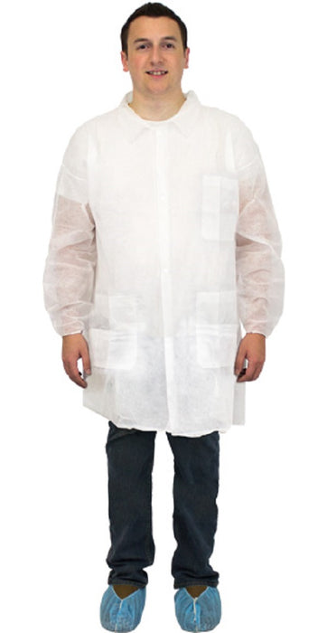 Safety Zone White Poly Lab Coats - LAB COAT, PP, ECON, WHT, W/POCKETS&WRISTS, XL - DLWH-XL-E-EW