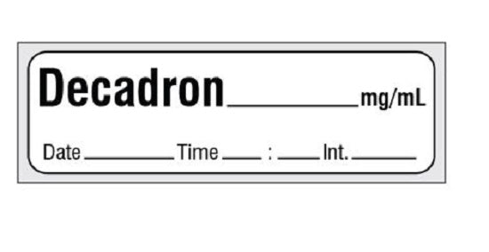 Shamrock Scientific Precut Syringe Labels - Precut Syringe Label, Decadron, White - SA-326-DTI-PRE