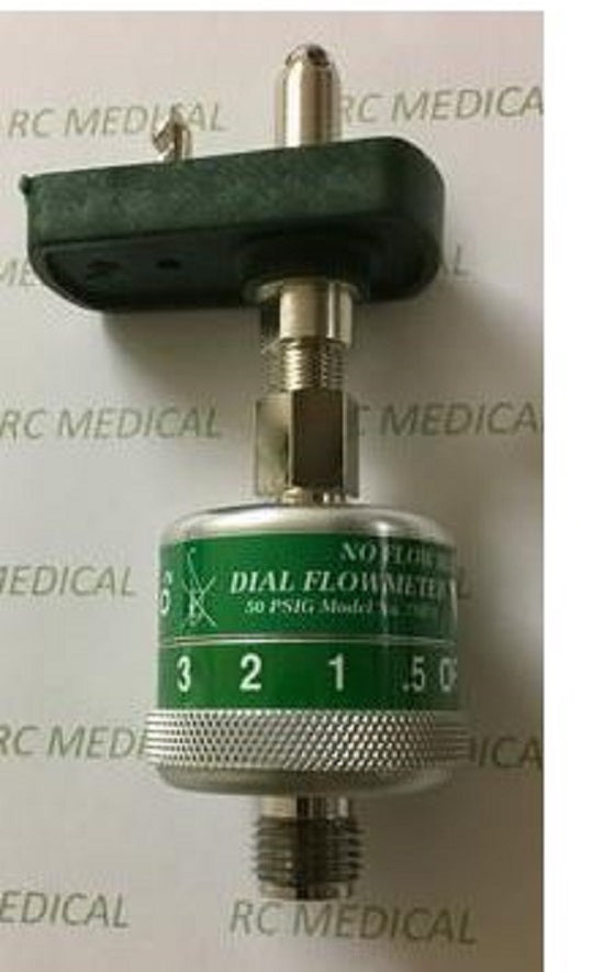 Precision Medical Chemetron Flowmeters - Dial Flowmeter with Chemetron Top Connection Adapter, 0-15 LPM O2 - 7MFA1006TC