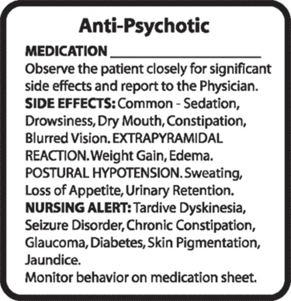 Briggs Healthcare Preprinted "Anti-Psychotic" Drug Labels - Chemical Restraint Preprinted "Anti-Psychotic" Drug Label, 2" x 1-15/16", Black Ink, 250/Dispenser Box - L-2990