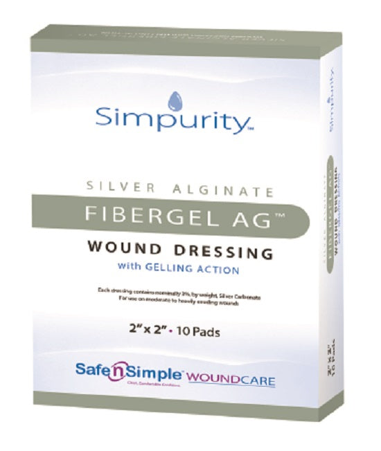 Safe N Simple Silver Alginate Dressings - DRESSING, SILVER FIBERGEL, 2 X 2" - SNS56712