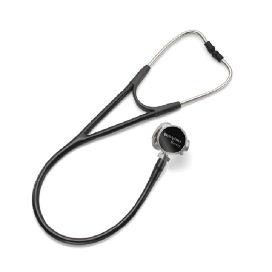 Welch Allyn Harvey DLX Stethoscopes - Harvey DLX Cardiology Stethoscope with Brass Triple-Head Chestpiece with Adult and Pediatric Diaphragm with Low-Frequency Bell, Dual-Lumen Tubing, Black, 28" - 5079-321