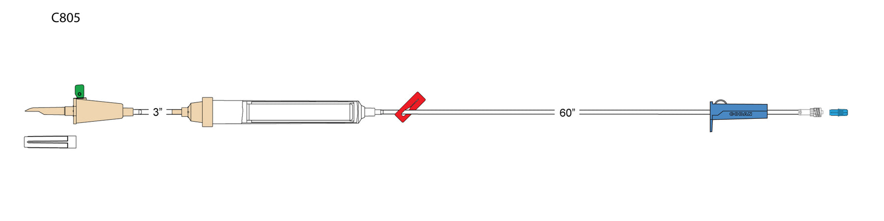 Codan US Vented Transfusion Set w/Filter - Valve-Vented Transfusion Set with Filter, 20 Drops / mL - C805