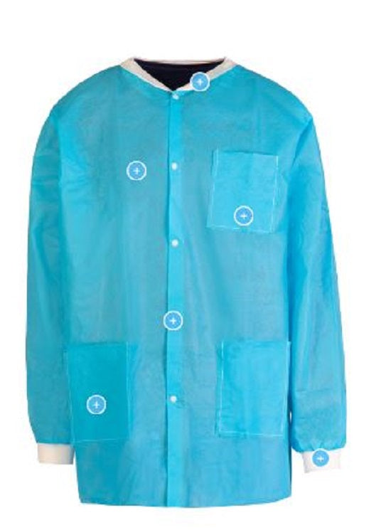 Tronex Company Lab Coats - Lab Coat, Mid-Length, Cuff Pocket, Disposable, Blue, Size S - 592210B