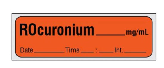 Shamrock Scientific Precut Syringe Labels - Precut Syringe Label, Rocuronium, Red - SA-2214-DTI-PRE