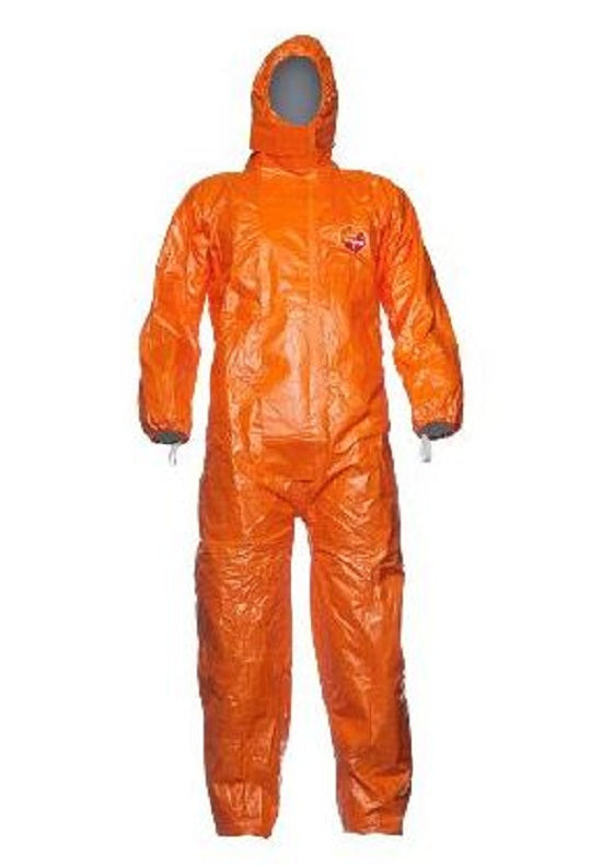 DuPont Tychem 6000 Coveralls - Tychem 6000FR Zipper Front Coverall with Hood, Elastic Wrist and Ankle, Storm Flap, Orange, Size 2XL, , NFPA 1992 and 2112, Bulk Packed - TP198TOR2X000200