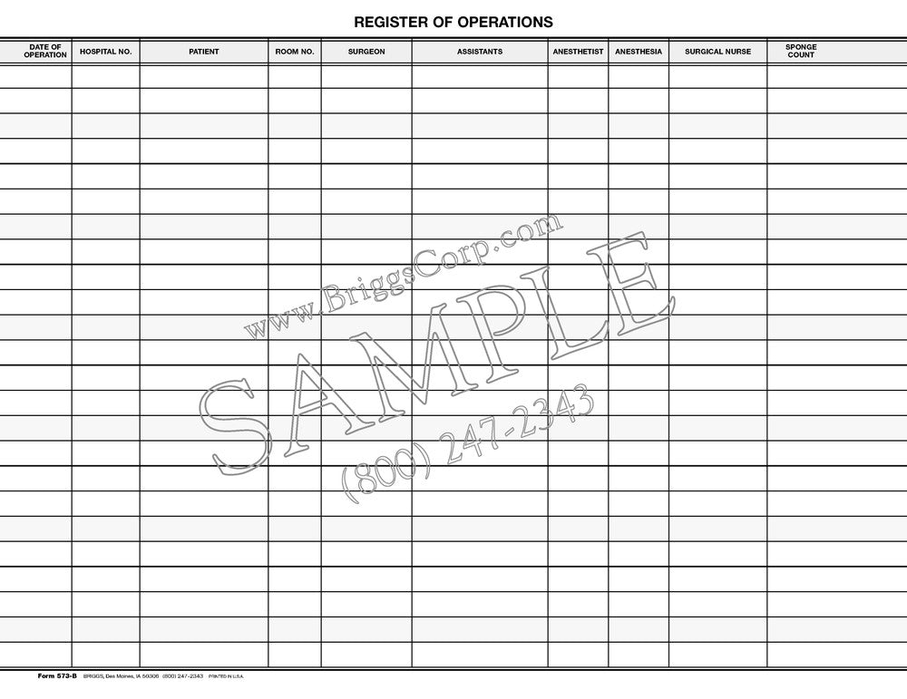 Briggs Register Books - Register of Operation Book - 573-B