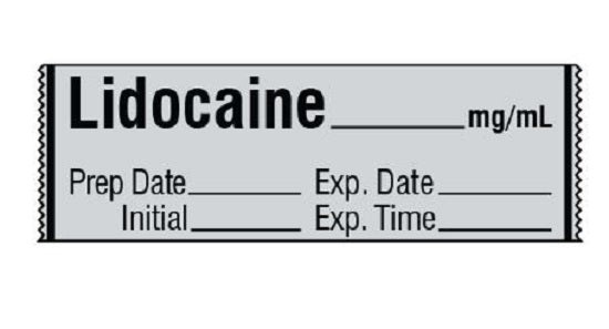 Shamrock Scientific Medication / Drug Labels - Anesthesia Drug Label for Syringe Identification, Lidocaine, Exp Date, Time, 1/2" x 500", Gray - SA-300-EXP