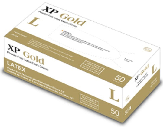 Medgluv XP Gold PF Latex Gloves - XP Gold Exam Gloves, Latex, Powder-Free, Size, XL, 12" - MG1210XL