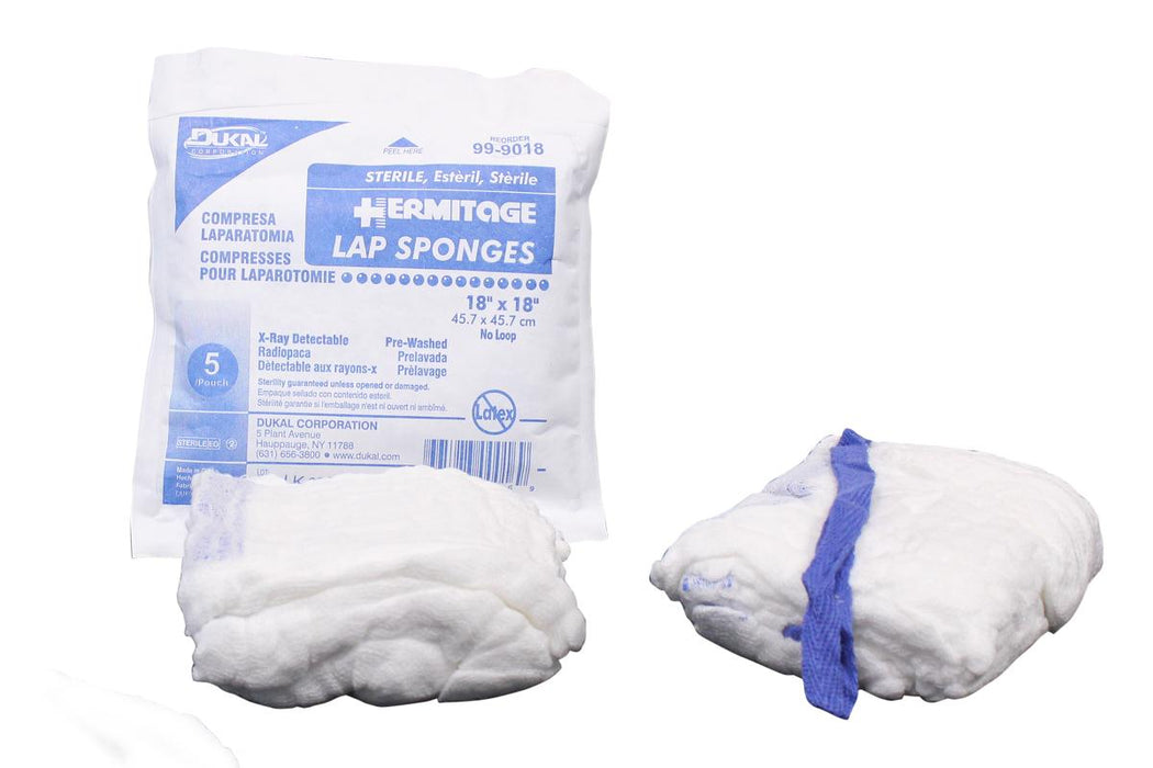 Dukal Corporation Laparotomy Sponges - Prewashed X-Ray Detectable Laparotomy Sponge, Sterile, 4" x 18" - 99-0004