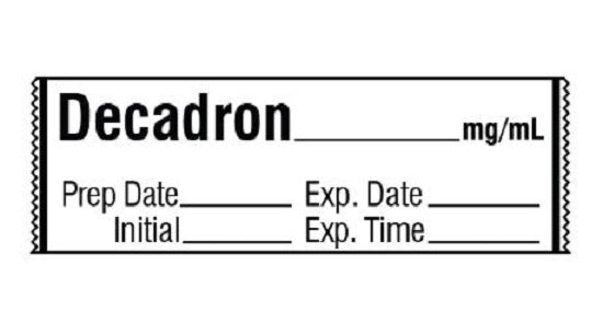 Shamrock Scientific Medication / Drug Labels - Anesthesia Drug Label for Syringe Identification, Decadron, Exp, Date, Time, 1/2" x 500" - SA-326-EXP