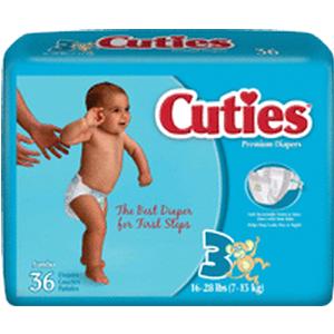 First Quality Cuties Baby Diaper, Over 16 - 28 lb, Size 3