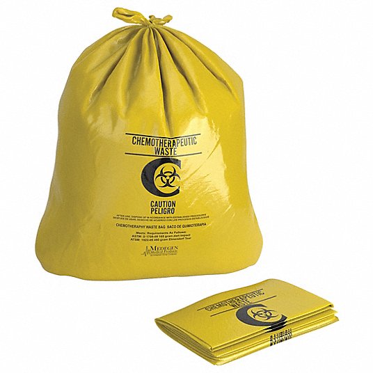 Grainger Chemo Waste Bags - BAG, WASTE, CHEMO, 25G, YELLOW, POLY - 3UAD7