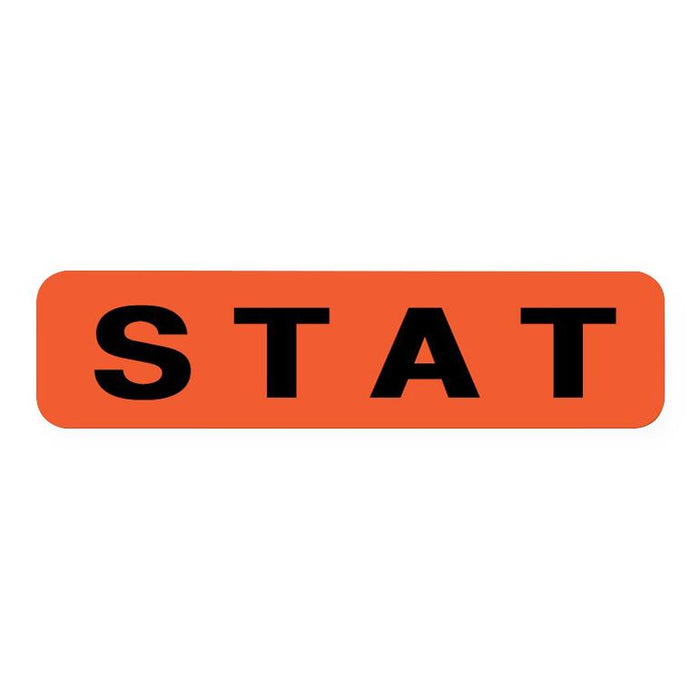 United Ad Label Company Stat Labels - "Stat" Label, Fluorescent Red, 1-1/4" x 5/16", 760/Roll - ULHT120