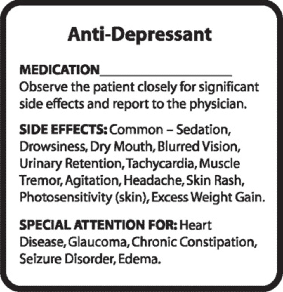 Briggs Healthcare Psychotropic / Psychoactive Drug Labels - "Antidepressant Chemical Restraint" Label - L-2993