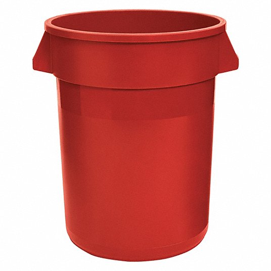 Gra Round Open Top Utility Trash Cans - Round Open Top Utility Trash Can, 44 gal., 32"H, Red - 5DMU0