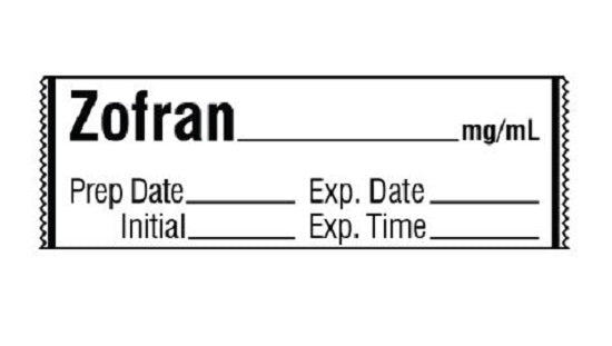 Shamrock Scientific Medication / Drug Labels - Anesthesia Drug Label for Syringe Identification, Zofran, Exp, Date, Time, 1/2" x 500" - SA-3241-EXP