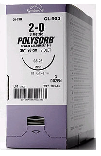 Medtronic Undyed Polysorb Sutures - Polysorb Suture, HE-3, Undyed, Size 5-0, 12" - L-4323K