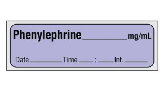 Shamrock Scientific Precut Syringe Labels - Precut Syringe Label, Phenylephrine, Purple - SA-283-DTI-PRE