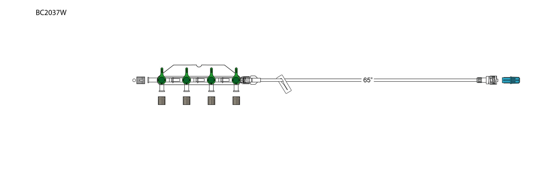 Codan Standard Stopcock Extension Set - 4-Gang Extension Set with Manifold Plate, 65" - BC2037-W