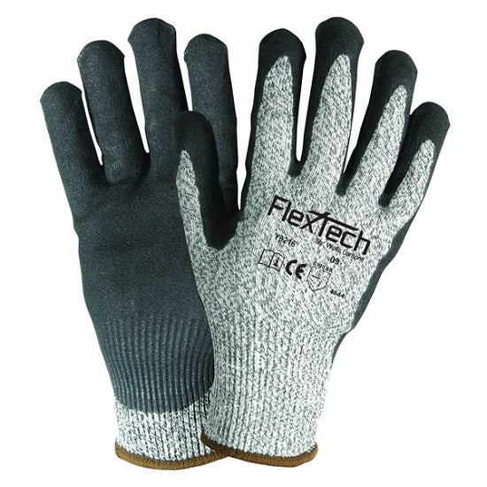 Wells Lamont Industrial, LLC FlexTech Y9216 Sandy Nitrile Palm Glove - FlexTech Nitrile-Palm Seamless Glove, Gray / Black, Extra Large - Y9216XL