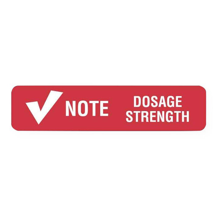 United Ad Label Dosage Information Labels - NOTE DOSAGE STRENGTH Labels, Red, 1-5/8" x 3/8" - ULFP957