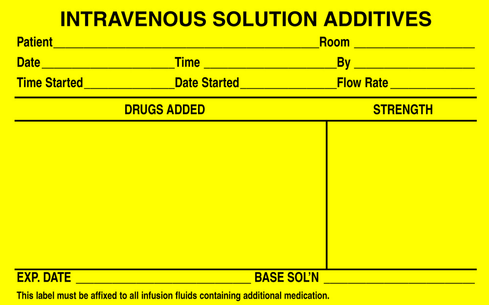 Briggs Healthcare IV Labels - "Intravenous Solution Additives" Label, 2.5" x 4", Yellow - L-8551