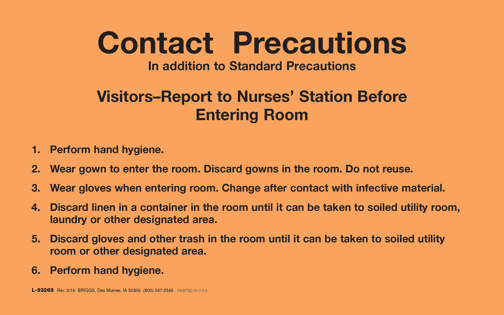 Briggs Healthcare Contact Precautions Labels - Contact Precautions Labels, Fluorescent Orange, 8" x 5" - L-9326S