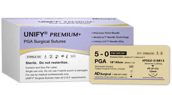 AD Surgical Absorbable PGA Violet Suture - Premium Absorbable PGA Suture, Undyed, Size 5-0, 18", with 3/8" Circle Reverse Cutting Needle, 13 mm - PSGU-518R13