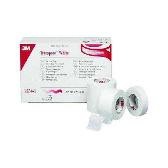 3M Transpore White Surgical Tape - TAPE, SURGICAL, TRANSPORE, WHITE, 1"X10YD - 1534-1