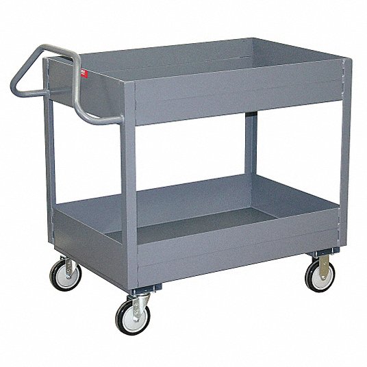 Grainger Steel Raised Handle Deep Shelf Utility C - Steel Deep Shelf Utility Cart with Raised Handle and 2 Shelves, 1400 lb. Capacity - EK130P500GP