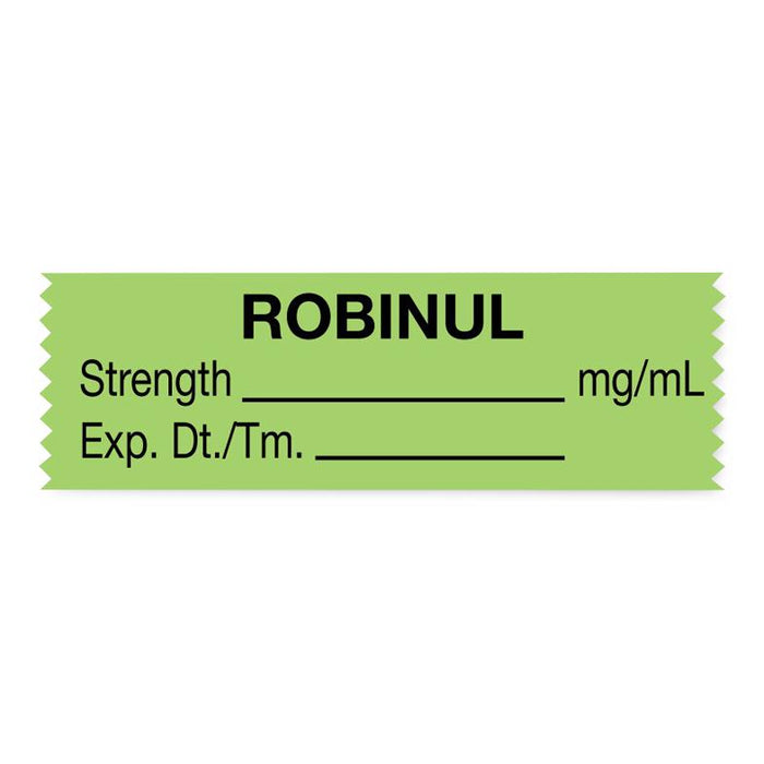 United Ad Label Anesthesia Tapes - Anesthesia Tape Labels, 1-1/2" x 1/2", ROBINUL with Strength, Date / Time and Initials, Green, 500"/Roll - ULTJ079