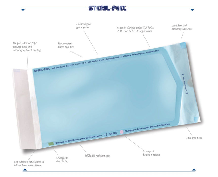 GS Medical Steril-Peel Self-Seal Sterilization Pouches - Self-Seal Pouch, 12" x 15" - 222555