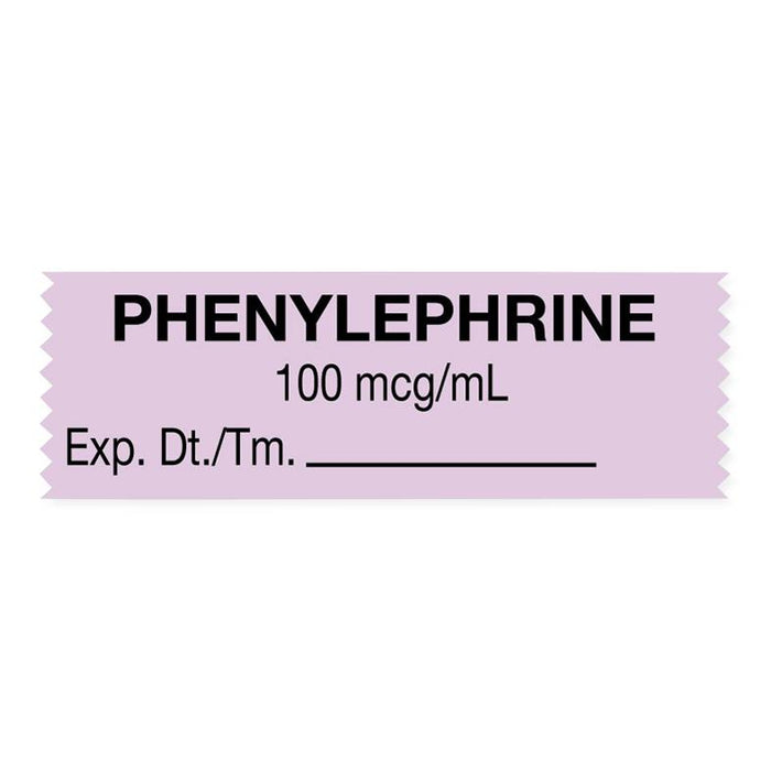 United Ad Label Co. Drug Tape / Labels - Phenylephrine Label Tape, 100 mcg / mL, Expiration Date / Time, Violet, 1-1/2" x 1/2", Removable, 500"/Roll - ULTJ083100