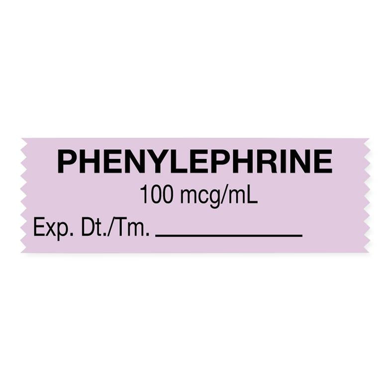 United Ad Label Co. Drug Tape / Labels - Phenylephrine Label Tape, 100 mcg / mL, Expiration Date / Time, Violet, 1-1/2" x 1/2", Removable, 500"/Roll - ULTJ083100