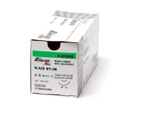 Pro Advantage Black Nylon Sutures - Nylon Suture, Size 3-0, Fs-1, 3/8" Circle, 24 mm, 18" - P420663