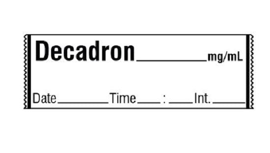 Shamrock Scientific Medication / Drug Labels - Anesthesia Drug Label for Syringe Identification, Decadron, 1/2" x 500", White - SA-326-DTI