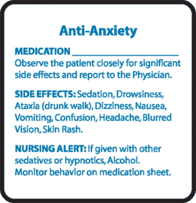 Briggs Healthcare Psychotropic / Psychoactive Drug Labels - "Antianxiety Chemical Restraint" Label - L-2991