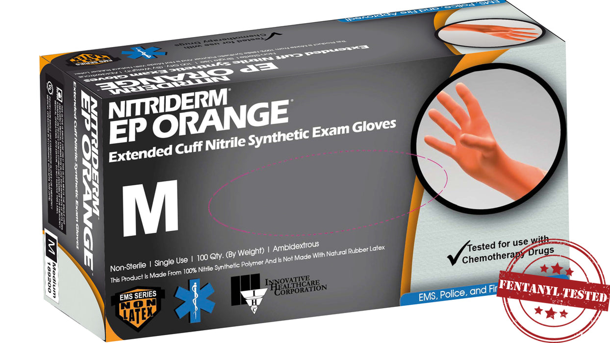 Innovative Healthcare NitriDerm EP Orange Gloves - NitriDerm EP Orange 12" Powder-Free Textured Exam Gloves, High-Risk, Nonsterile, Size S - 189100