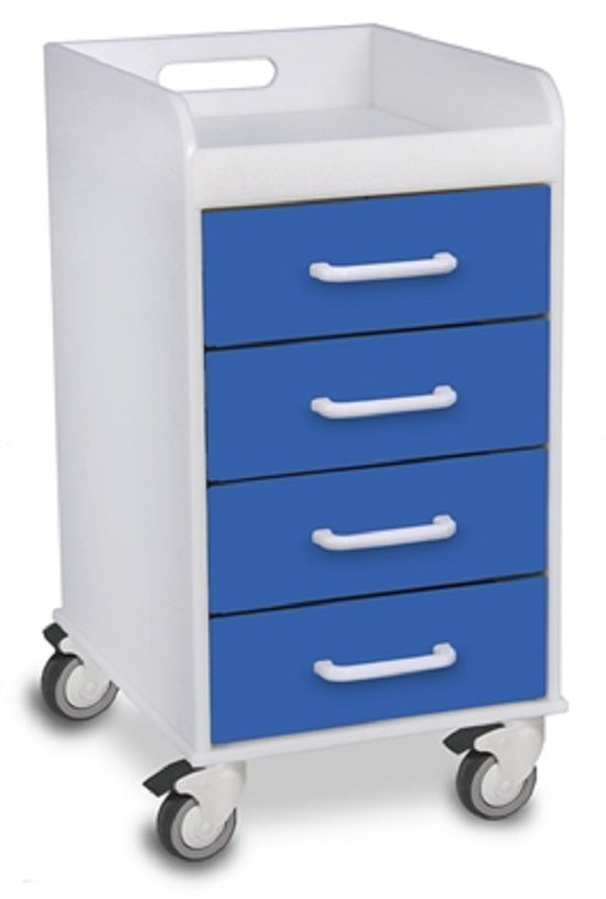 TrippNT Compact 4 Drawer Locking Carts - Polyethylene Compact 4-Drawer Locking Cart, 14"w x 27"h x 19"d, Blue - 51080